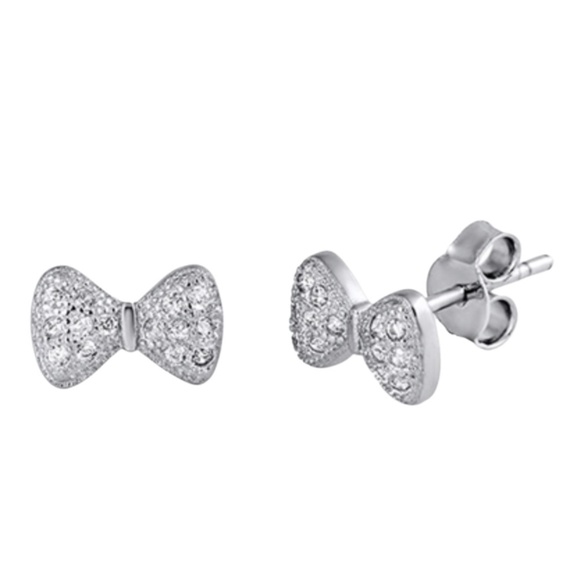 Sterling Silver Bow Earrings with CZ - Picture 1 of 1